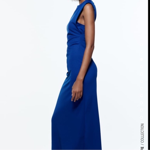 ZARA COBALT BLUE RUCHED SUMMER MAXI DRESS - Picture 2 of 9